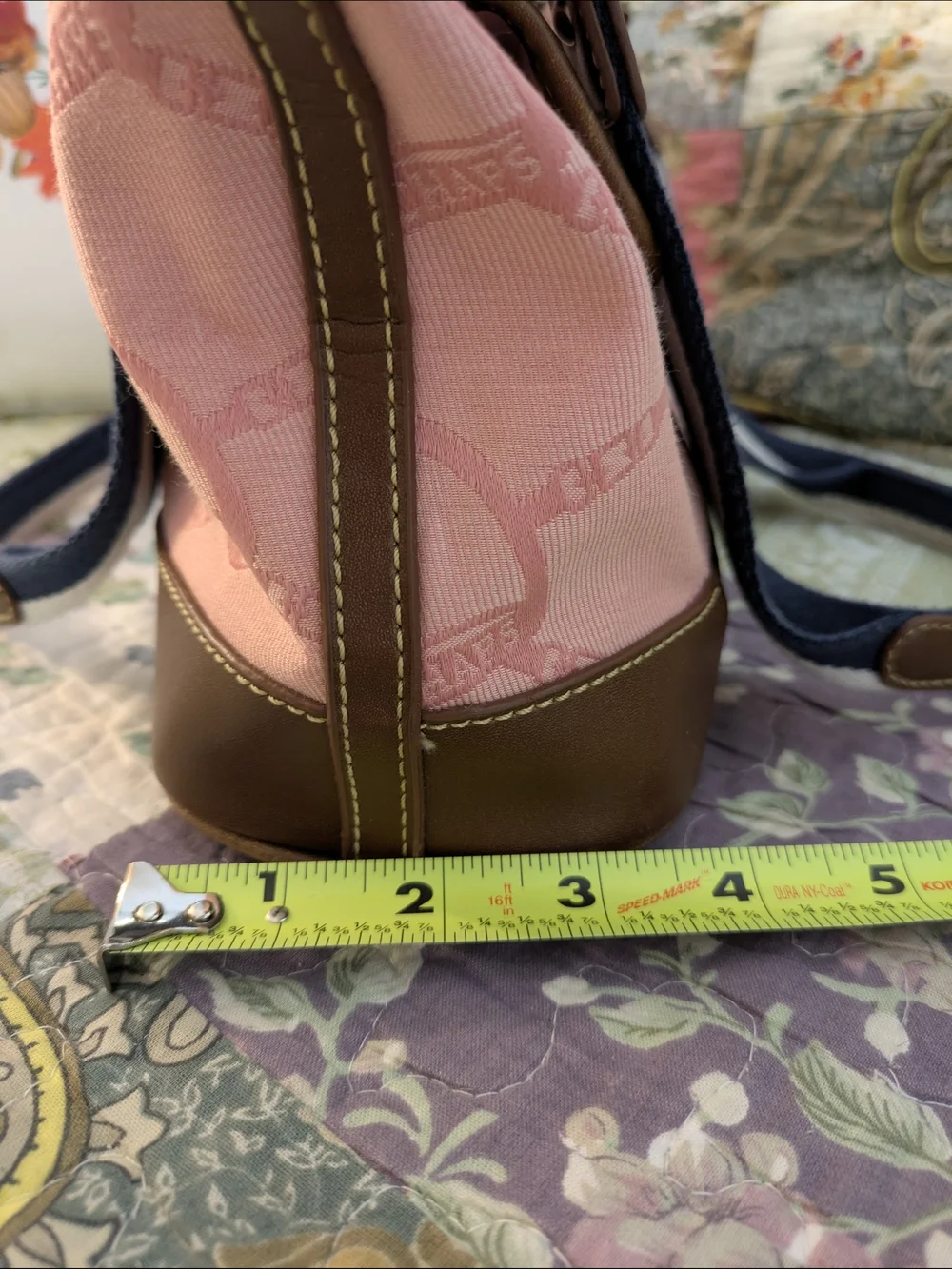 Chaps Pink Fabric Bag with Brown Trim and Charm